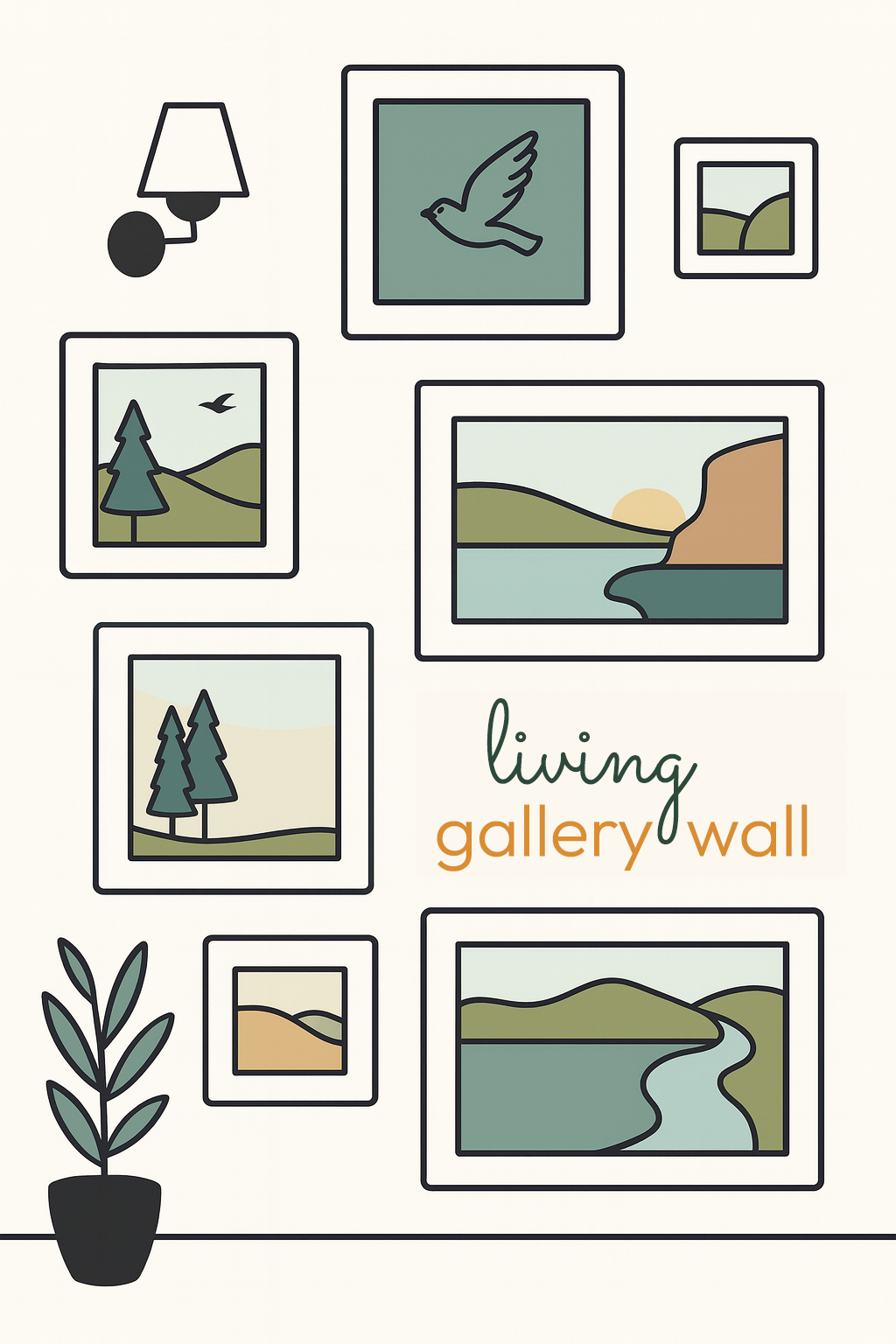 Living gallery wall with multiple frames